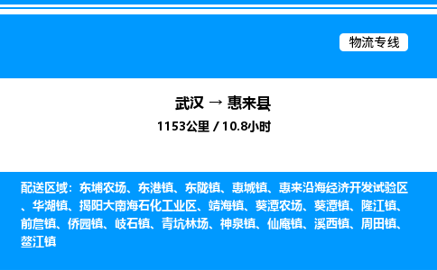 武漢到惠來縣物流專線-武漢至惠來縣貨運(yùn)公司